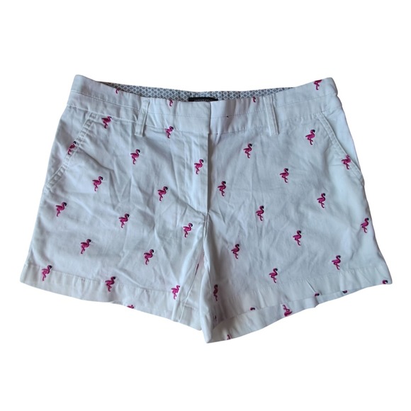 British Khaki Pants - British Khaki Women White Flamingo Shorts Embroidered US Size 6‎ Cotton Spandex